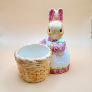 Vintage Hand Painted Ceramic Mommy Bunny Rabbit with Basket